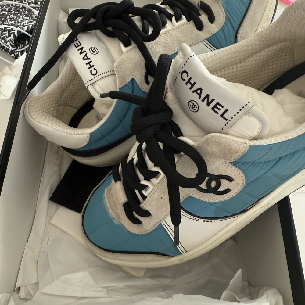 CHANEL River Sneakers in Gray and White